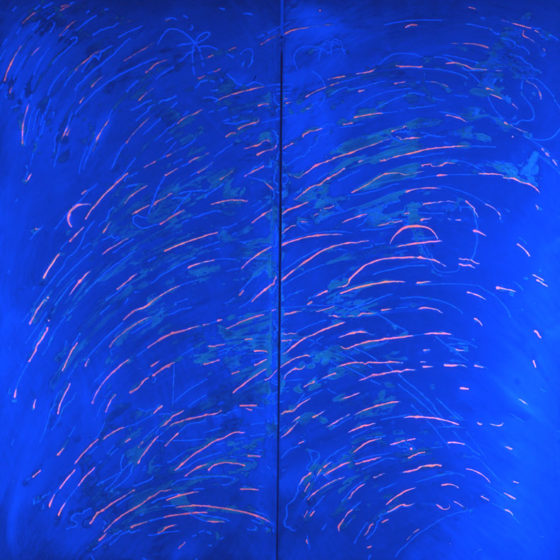1983-1985 / tecnica mista su ottone / colori fluorescenti e luce di Wood / cm 135×135
